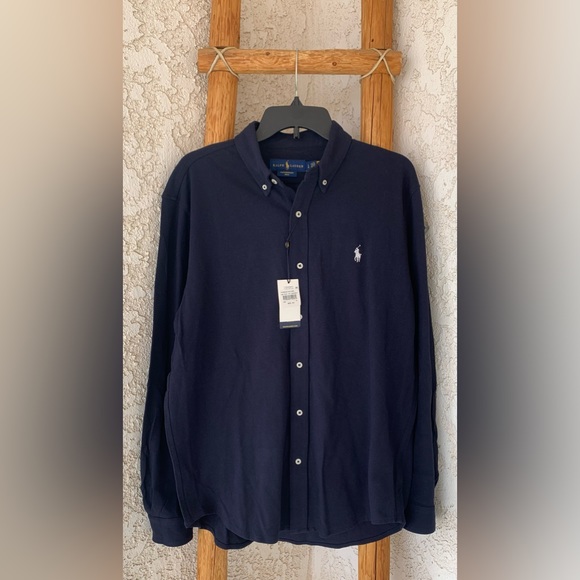 POLO RALPH LAUREN FEATHERWEIGHT MESH MEN’S LARGE LONG SLEEVE BUTTON UP - Picture 6 of 9